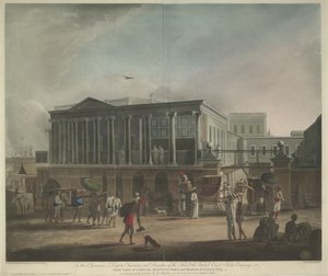 Ansicht eines Hauses, einer Manufaktur und eines Basars in Kalkutta von Francis Jukes