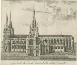 Kathedrale von Lichfield - Südansicht: Radierung, undatiert [19. Jh.] von Francis Perry