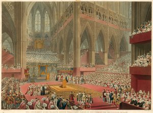 Die Krönung Seiner Majestät Georg IV., aufgenommen zum Zeitpunkt der Anerkennung, 19. Juli 1821 von Francis Phillip Stephanoff
