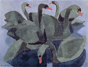 Schwarze Schwäne auf blauem Hintergrund, um 1909 von Francis Picabia