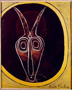 Transparenz. Männergesicht und Tierkopf mit überlagertem Horn von Francis Picabia