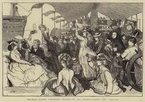 Ferien der Millwall-Schulkinder auf der Themse, vorbei an der Goliath