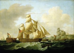 Episoden der Napoleonischen Kriege (1803-1815): die triumphale Rückkehr mit den von Richard Strachan gefangenen Flüchtlingen, vor der Küste von Rochefort (Frankreich), 4. November von Francis Sartorius