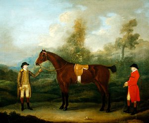 Jäger mit seinem Pferd und Stallburschen von Francis Sartorius