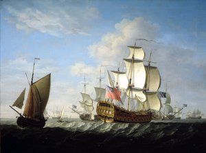 Ein britisches Geschwader der Royal Navy auf See. Öl auf Leinwand, um das Ende der 1740er Jahre, von Francis Swaine (1725-1782) von Francis Swaine