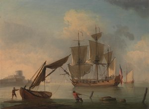 Eine Englische Schaluppe in der Nähe der Küste von Francis Swaine