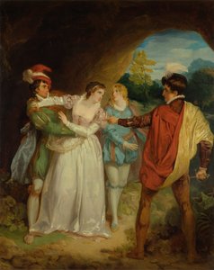 Valentin rettet Silvia vor Proteus, aus Shakespeares "Die zwei Herren aus Verona," Akt V, Szene 4, die Höhle der Gesetzlosen