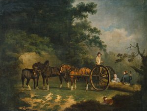 Holzfäller mit ihrem Wagen, die in einer Waldlichtung rasten von Francis Wheatley