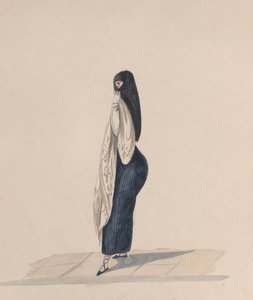Eine Frau, die die Saya trägt und im Profil steht, aus einer Gruppe von Zeichnungen, die Peruaner darstellen, ca. 184