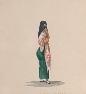 Eine Frau, die die Saya trägt, im Profil, aus einer Gruppe von Zeichnungen, die Peruaner darstellen, ca. 184