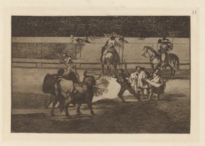 Banderillas mit Feuerwerkskörpern, Tafel 31 aus La tauromaquia von Francisco de Goya