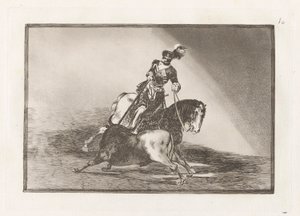 Karl V. spießt einen Stier in der Arena von Valladolid auf, Platte 10 aus La tauromaquia von Francisco de Goya