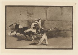 Ein Maure wird in der Arena vom Stier gefangen, Platte 8 aus La tauromaquia von Francisco de Goya