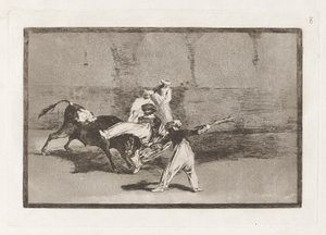 Cogida de un moro estando en la plaza (Ein Maure wird in der Arena vom Stier gefangen), Platte 8 aus La tauromaquia von Francisco de Goya