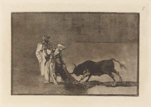 Die Mauren machen ein anderes Spiel im Ring und rufen den Stier mit ihrem Burnous, Platte 6 aus La tauromaquia von Francisco de Goya