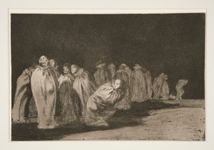 Die Männer in Säcken (Los encasados), Bl. 8 aus der Serie Los proverbios von Francisco de Goya