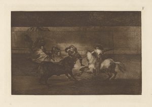 Tod von Pepe Illo, 3. Komposition, Platte F aus La tauromaquia (dritte Ausgabe) von Francisco de Goya