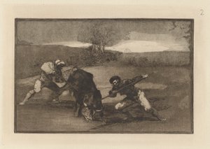 Eine andere Art zu jagen zu Fuß, Platte 2 aus La tauromaquia von Francisco de Goya