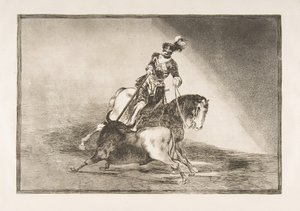 Tafel 10 aus La Tauromaquia: Karl V. spießt einen Stier in der Arena von Valladolid, 1816 von Francisco de Goya