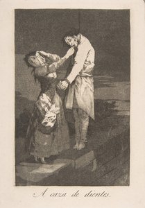 Blatt 12 aus Los Caprichos: Auf der Jagd nach Zähnen, 1799 von Francisco de Goya