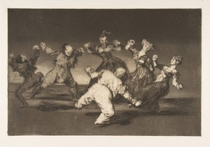Platte 12 aus den Disparates: Wenn Marion tanzen will, dann hat sie..., ca. 1816-23 veröffentlicht 1864 von Francisco de Goya