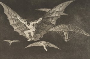 Tafel 13 aus den Disparates: Eine Art zu fliegen von Francisco de Goya