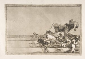 Schreckliche Ereignisse in den vorderen Reihen der Arena in Madrid, Tauromaquia, Platte 21 von Francisco de Goya