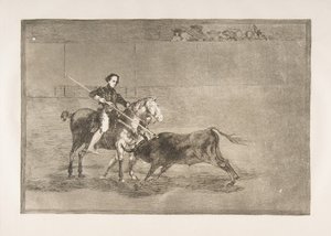 Tafel 22 aus der Tauromaquia: Männlicher Mut der berühmten Pajuelera in [der Arena] bei..., 1816 von Francisco de Goya