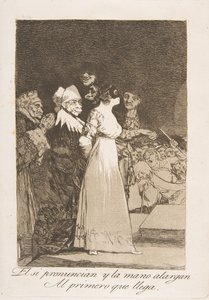 Tafel 2 aus Los Caprichos: Sie sagen ja und geben ihre Hand dem ersten Besten El si ..., 1799