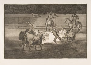 Platte 31 der Tauromaquia: Banderillas mit Feuerwerkskörpern, 1816