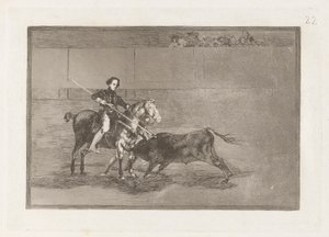 Valor varonil de la célebre Pajuelera en la de Zaragoza (Männlicher Mut der berühmten Pajuelera in [der Arena] von Saragossa), Platte 22 aus La tauromaquia