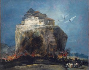 Eine Stadt auf einem Felsen, 1850-75 von Francisco de Goya