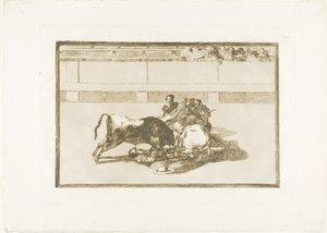 Ein Picador wird abgeworfen und fällt unter den Stier, Platte 26 aus Die Kunst des Stierkampfs von Francisco Jose de Goya y Lucientes