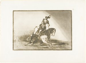 Karl V. spießt einen Stier in der Arena von Valladolid auf, Tafel zehn aus Die Kunst des Stierkampfs von Francisco Jose de Goya y Lucientes