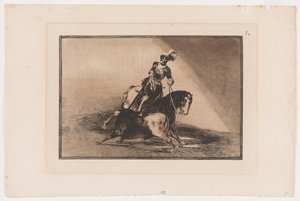 Tafel 10 aus La Tauromaquia: Karl V. spießt einen Stier in der Arena von Valladolid auf, 1816, gedruckt 1876