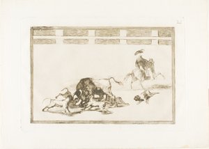 Sie lassen Hunde auf den Stier los, Platte 25 aus Die Kunst des Stierkampfs von Francisco Jose de Goya y Lucientes