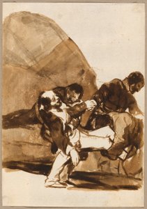 Drei Männer tragen einen verwundeten Soldaten, aus den Bildern Spaniens, Album F
