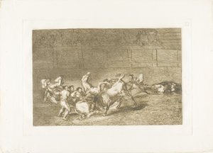 Zwei Teams von Picadors nacheinander von einem einzigen Stier geworfen, Platte 32 aus Die Kunst des Stierkampfs von Francisco Jose de Goya y Lucientes