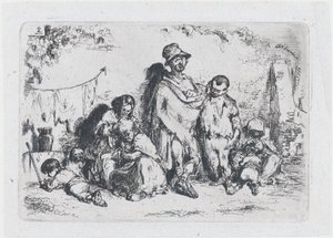 Platte 2: eine Gruppe von Menschen auf der Straße, möglicherweise Bettler, aus der Serie von Bräuchen und..., 1850