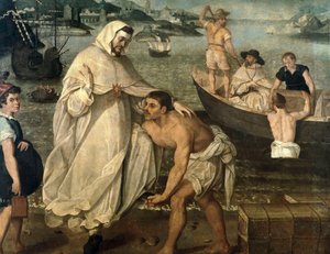 Der heilige Peter Nolasque (1189-1256) geht an Bord, um christliche Geiseln zu befreien, die von maurischen Piraten gefangen gehalten werden, um als Sklaven in Afrika verkauft zu werden (Gemälde) von Francisco Pacheco