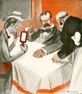 Ein englisches Paar kämpft mit der Speisekarte in einem französischen Restaurant, 1903 von Francisco Sancha y Lengo
