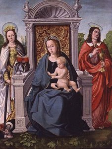 Madonna mit Kind, St. Katharina und St. Johannes der Evangelist, ca. 1530-40 von Francisco de (attr. to) Comontes