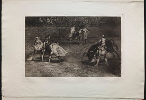 Stierkämpfe: Ein Stierkämpfer auf den Schultern eines Assistenten, der einen Stier spießt von Francisco de Goya