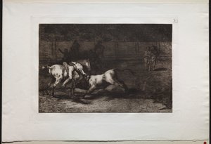 Stierkämpfe: Mariano Ceballos, alias der Indianer, tötet den Stier von seinem Pferd aus von Francisco de Goya