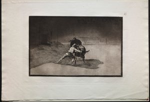 Stierkämpfe: Der berühmte Martincho platziert die Banderillas und spielt mit dem Stier von Francisco de Goya