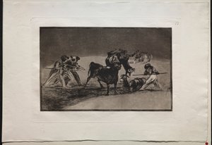 Stierkämpfe: Die Mauren benutzen Esel als Barriere, um sich gegen den Stier zu verteidigen..., 1876