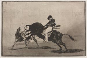 Stierkämpfe: Der gleiche Ceballos auf einem anderen Stier bricht kurze Speere im Ring, 1876 von Francisco de Goya