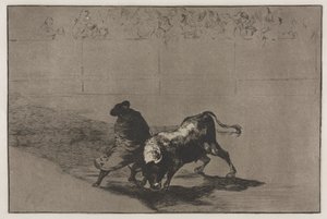 Stierkämpfe: Der sehr geschickte Student von Falces, in seinen Umhang gehüllt, trickst den Stier mit der Bewegung seines Körpers aus von Francisco de Goya