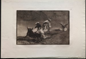 Stierkämpfe: Sie spielen einen anderen mit dem Umhang in einem Gehege von Francisco de Goya
