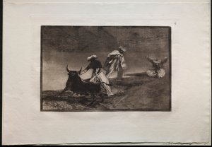Stierkämpfe: Sie spielen einen anderen mit dem Umhang in einem Gehege, 1876 von Francisco de Goya